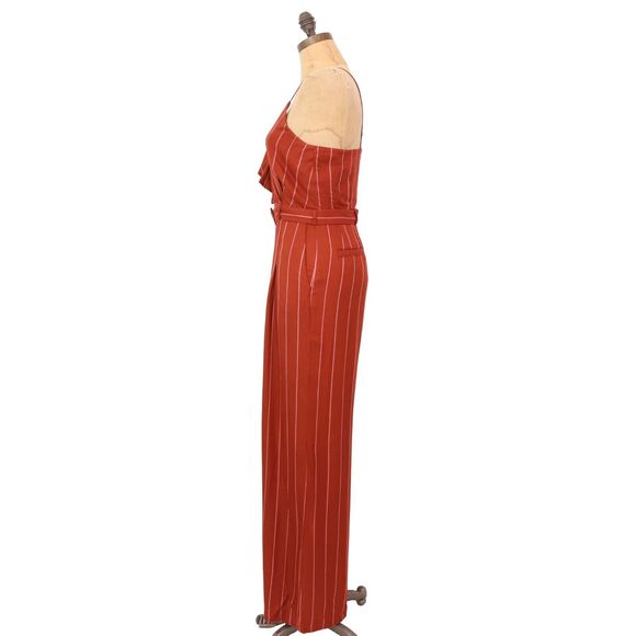 THREE FLOOR Margaux Jumpsuit XS Burnt Orange Striped Ruffle Shoulder Wide Leg B2 - Picture 5 of 7